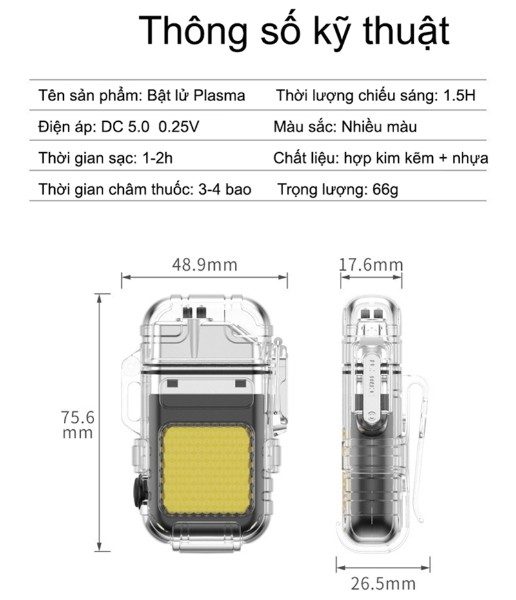 bật lửa sạc điện usb F33 có đèn pin